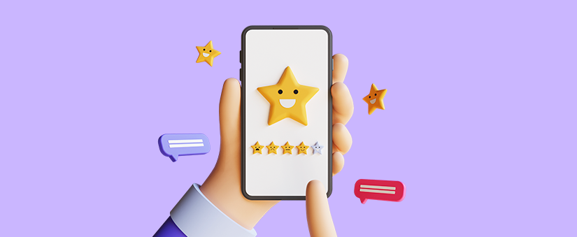 como medir o nível de satisfação do cliente: ilustração de um celular com uma imagem de estrelas representando avaliação do atendimento
