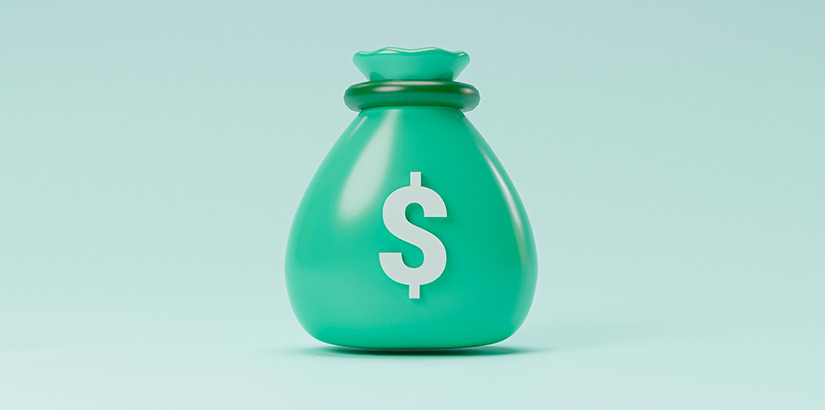 reduzir custos: ilustração de um saco verde com o símbolo de dinheiro