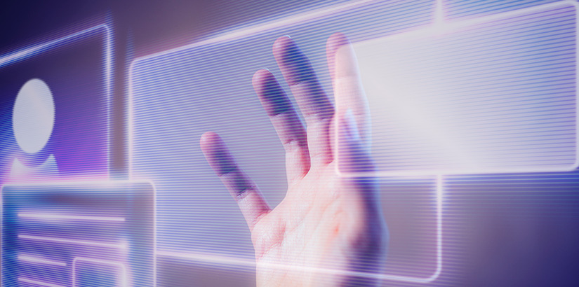 era digital: close numa mão tocando num holograma