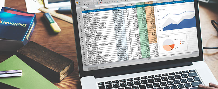 Ferramentas de Produtividade: imagem de uma tela de notebook mostrando uma planilha e alguns gráficos.