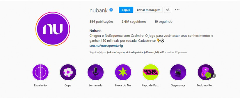 Marketing Digital de Sucesso: print da página de perfil do Nubank no Instagram.