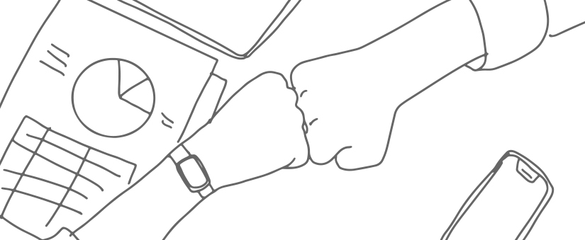 Técnicas de vendas: ilustração de duas mãos fechadas, uma de frente para a outra, vistas de cima.