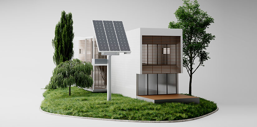 imagem da fachada de uma casa sustentável