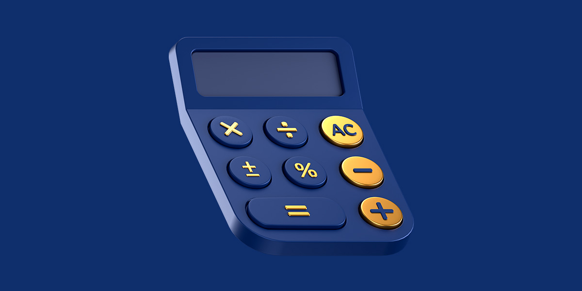 Taxa de ocupação e coeficiente de aproveitamento: ilustração de uma calculadora azul.