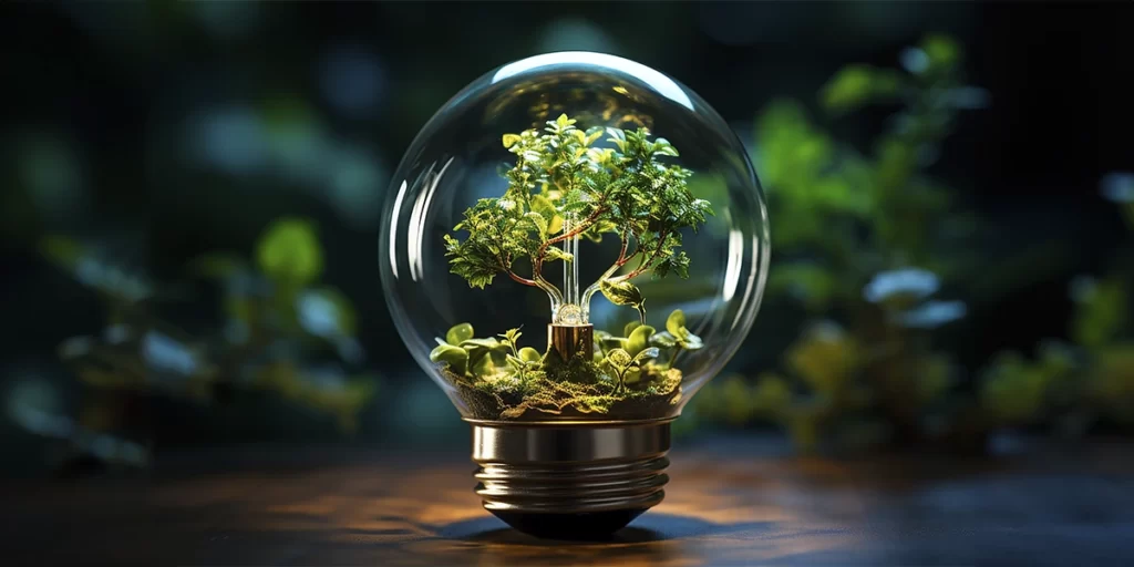 Construção Ecoeficiente: imagem de uma lâmpada com uma árvoredentro.