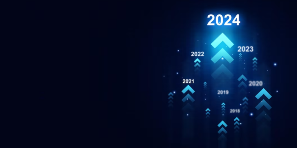 Como está o mercado imobiliário: imagem de fundo azul, com setas em tons de azul apontando para cima com diferentes números de anos "2020" "2021" "2022" 