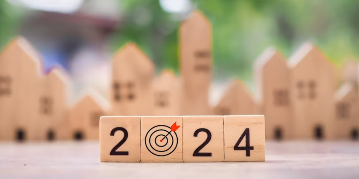 Como está o mercado imobiliário: imagem de blocos de madeira formando o número "2024"