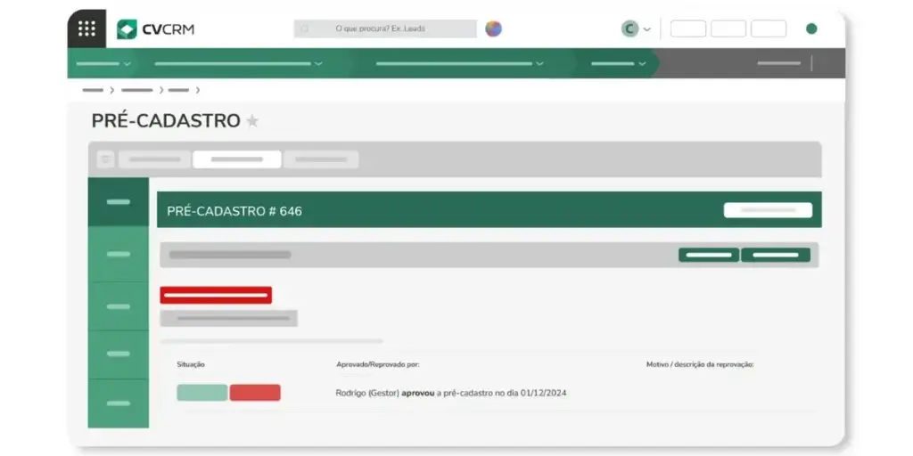 processo comercial em incorporadoras processo comercial em incorporadoras: imagem da tela do CV CRM com o título "pré-cadastro"