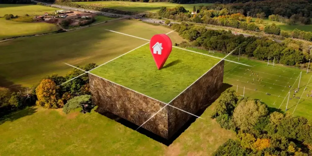 Marketing para loteamentos populares: imagem de um grande terreno com um espaço em destaque.